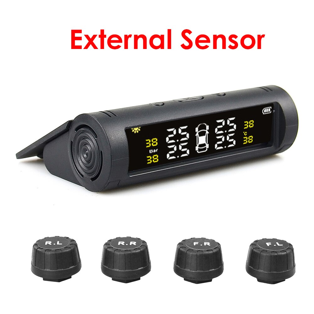 TPMS Car Tire Pressure Monitor System Automatic Brightness Control Solar Power Adjustable LCD screen Wireless 4 tire: External