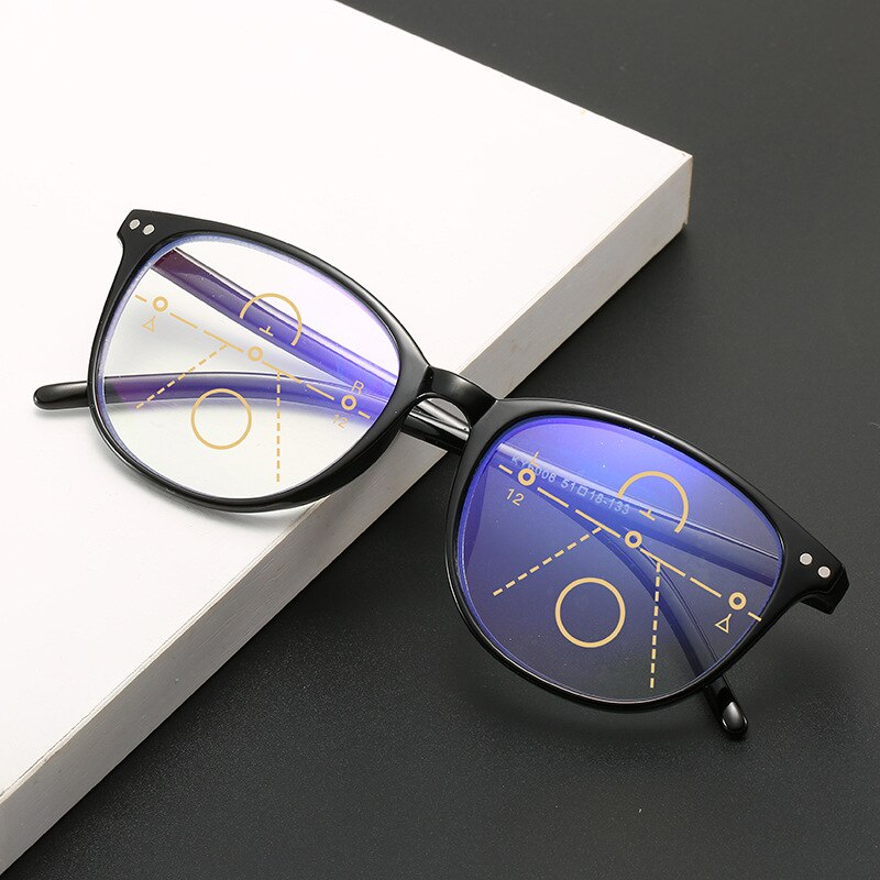 Anti-blue Light Progressive Multifocal Reading Glasses Women&Men Classic Oversize Frame Presbyopic Glasses With +1.0to+4.0
