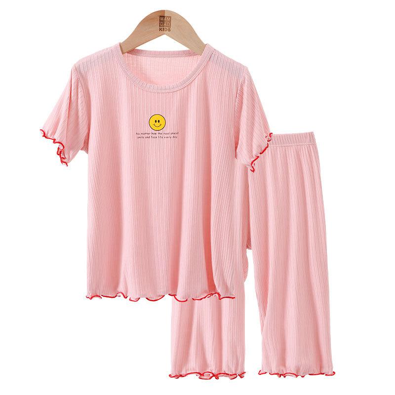 Pigiama per bambini set maniche corte neonata abbigliamento da notte abiti abito estivo per ragazze abiti traspiranti 2-10Y pigiama per bambini: Colore rosa / 100(2-3Y)