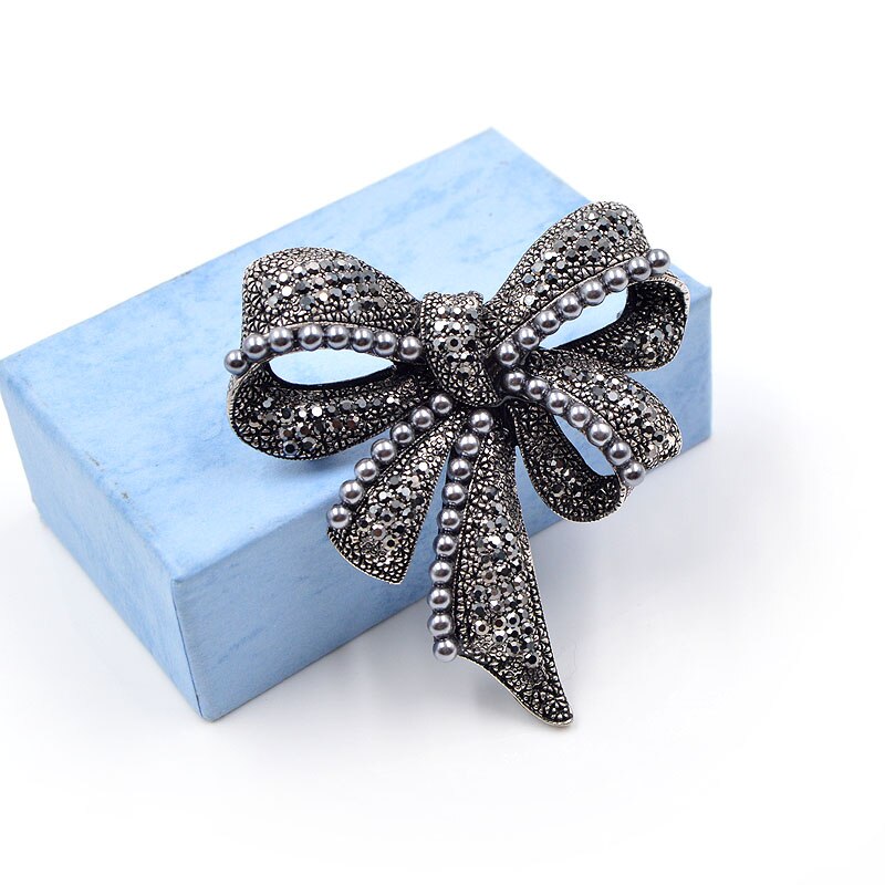 CINDY XIANG New Black Bow Spille per Le Donne Strass e Spilla di Perle Vintage Pin Spilla Gioielli di Moda Eleganti Accessori