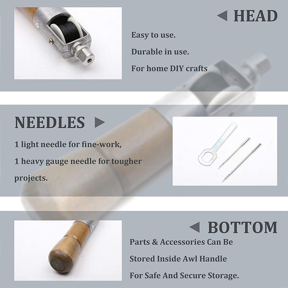 5 Pcs/Set Leather Sewing Awl Leather Craft Sewing Awl Needle Thread Kit Wooden Handle DIY Hand Sewing Tool
