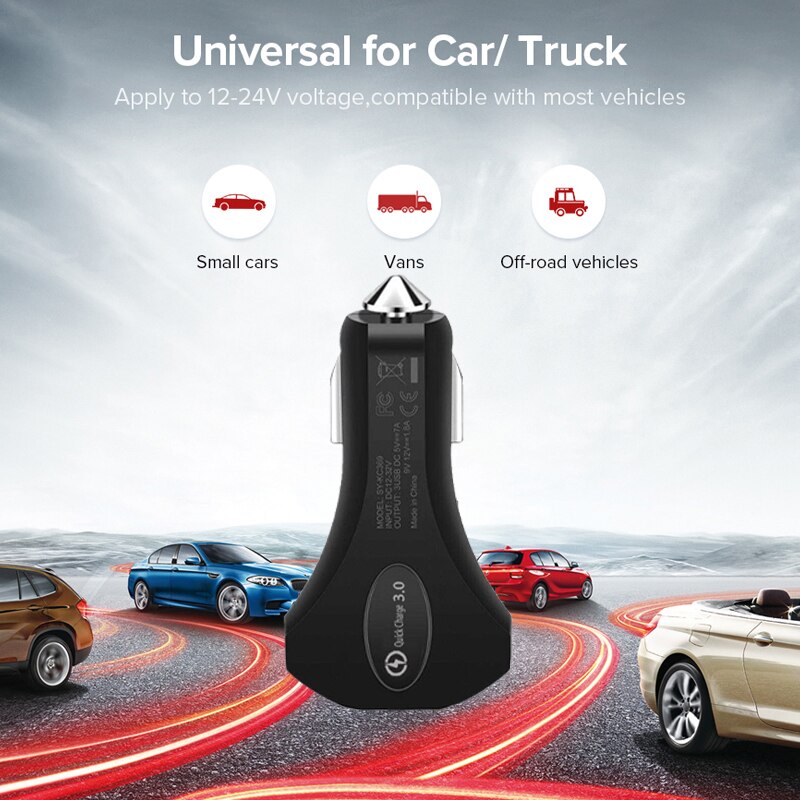 Quick Charge 3.0 Car 7A QC3.0 Turbo Fast Charging Car-charger 3 USB Car Mobile Phone Charger for iphone Micro USB Type C