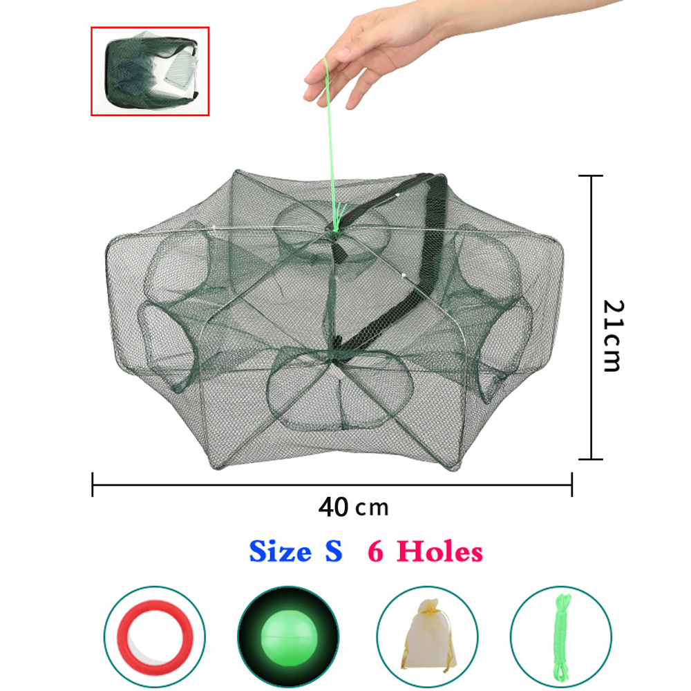 6/8/12/20 Holes Casting Fishing Net Crayfish Catcher Crab Cage Nylon Network Foldable Mesh for Catch Fish Tool Trap Landing Nets: WHITE