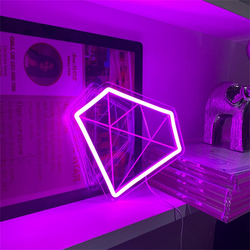 Ineonlife – lumière néon LED en diamant, panneau mural suspendu pour maison, mariage, fête d&#39;anniversaire, saint-valentin, Bar, décor de salle, lumineux