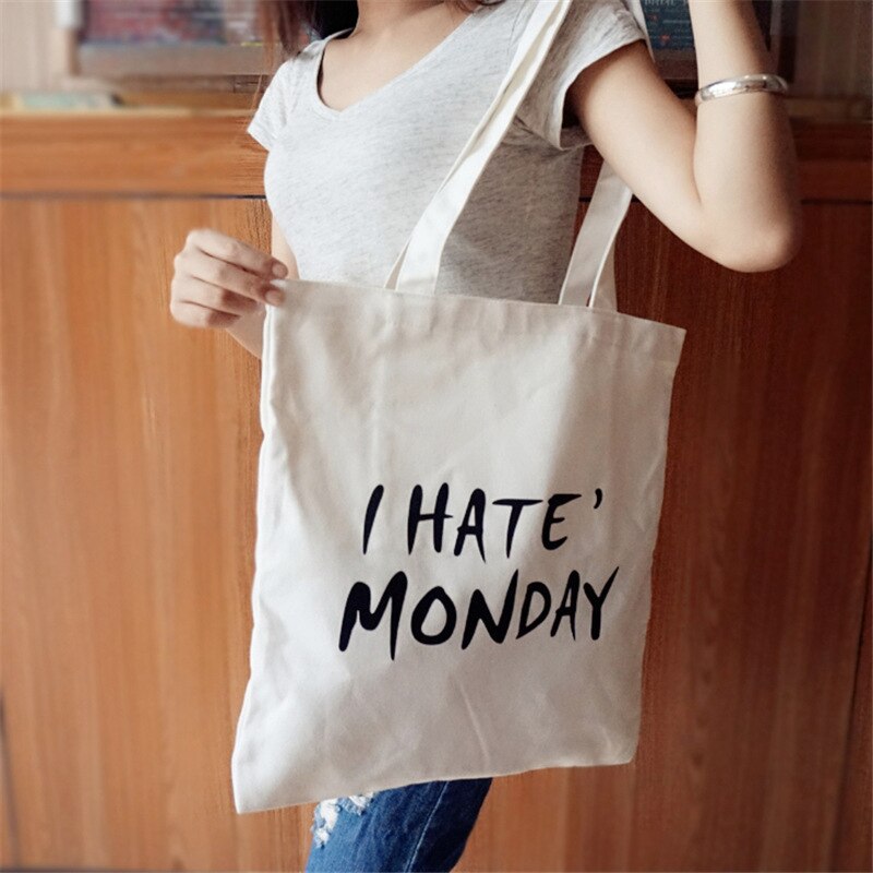 YILE Brand Lace Up Cotton Canvas Two Straps Shoulder Bag Handbag Print I Hate Monday E101