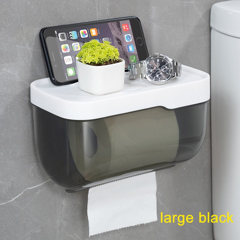 Montagem na parede de plástico suporte de papel higiênico banheiro wc suporte de toalha de papel higiênico prateleira de armazenamento rack de papel caixa de papel higiênico: L-black