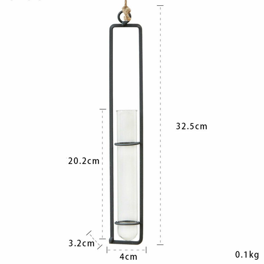 Wanddecoratie voor bloemenvaas van ijzer, transparant glas, voor hydrocultuur, diy plantenbak, hangende decoratie: Ik