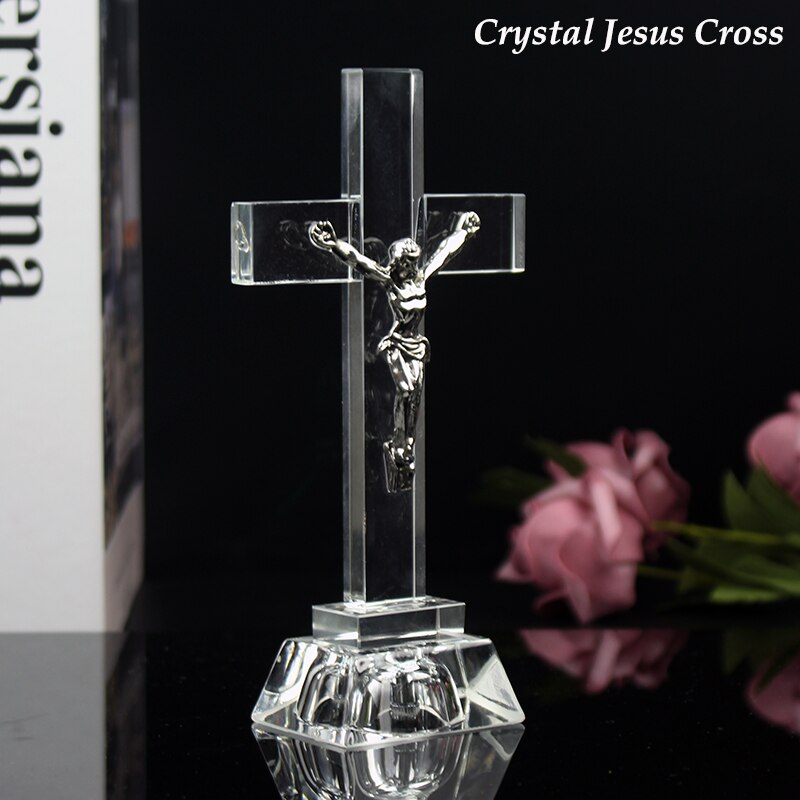 Christelijke Nachtlampje Crystal Jesus Cross Standbeeld Decor Religieuze Stijl Kerk Decoratie Thuis Desktop Craft Ornament