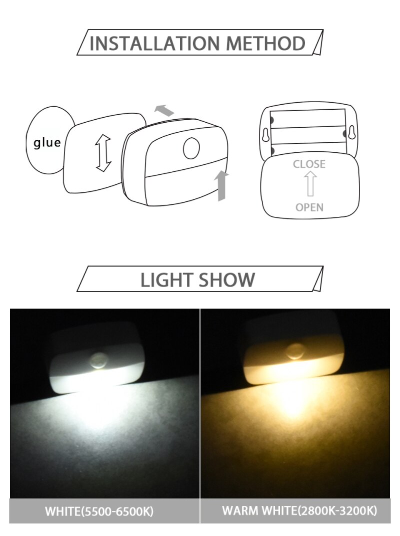 PIR Motion Auto Sensor LED Night Lights Sensor Night Light Kitchen Bedroom Wireless Hallway Closet Stair Room Lamps