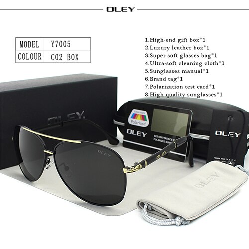 OLEY Luxus sonnenbrille männer polarisierte Klassische pilot sonnenbrille angeln Zubehör schutzbrillen gafas de sol zonnebril mannen: Y7005 C2 BOX