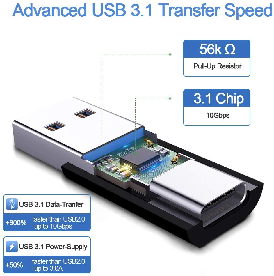 Usb 3.1 hane till typ-c hona adapter, usb a till usb  c 3.1 gen 2 omvandlare, stöd dubbelsidig 10 gbps laddning och data