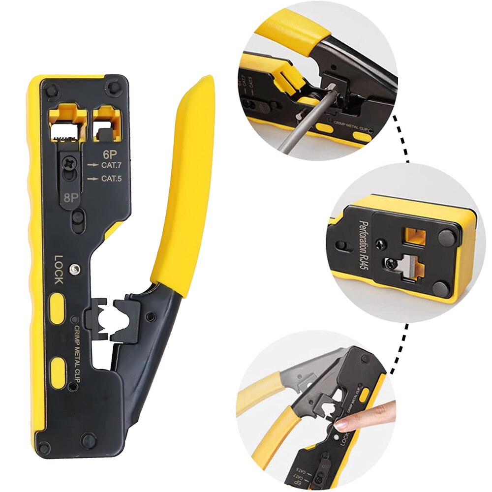 CAT5 CAT6 CAT7 Passeren Crimper Krimpgereedschap Voor Standaard RJ45 RJ12 RJ11 Connectors CAT6a Afgeschermde Modulaire Stekkers