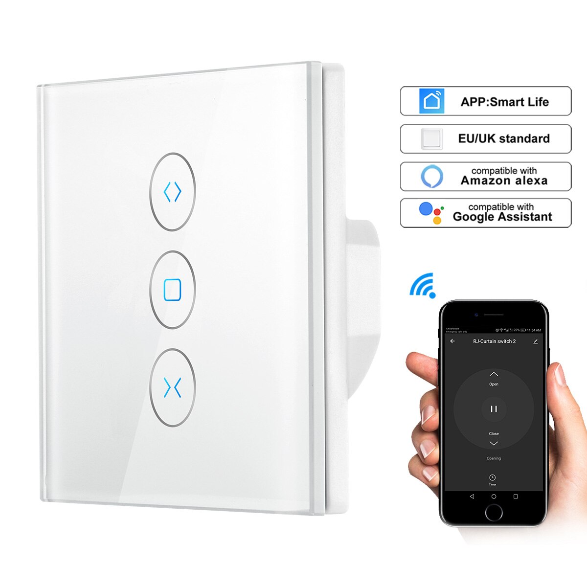 WiFi Electrical Blinds Switch Touch Smart Life APP Voice Control by Alexa Echo AC110 to 250V for Mechanical Limit Blinds Motor