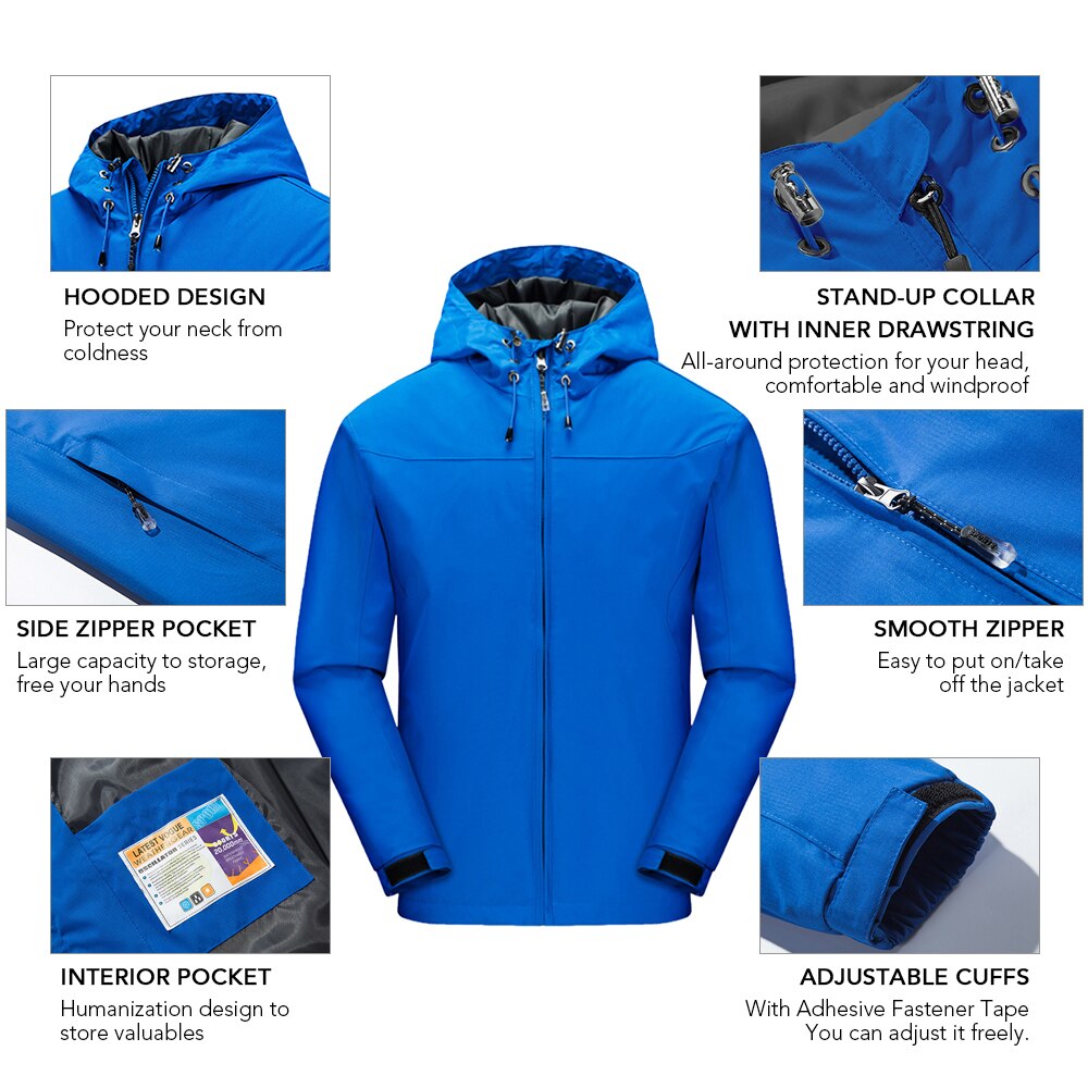 Men Mountain Waterproof Shell Jacket Ski Jacket Windproof Jacket Winter Warm Jacket for Camping Hiking Skiing