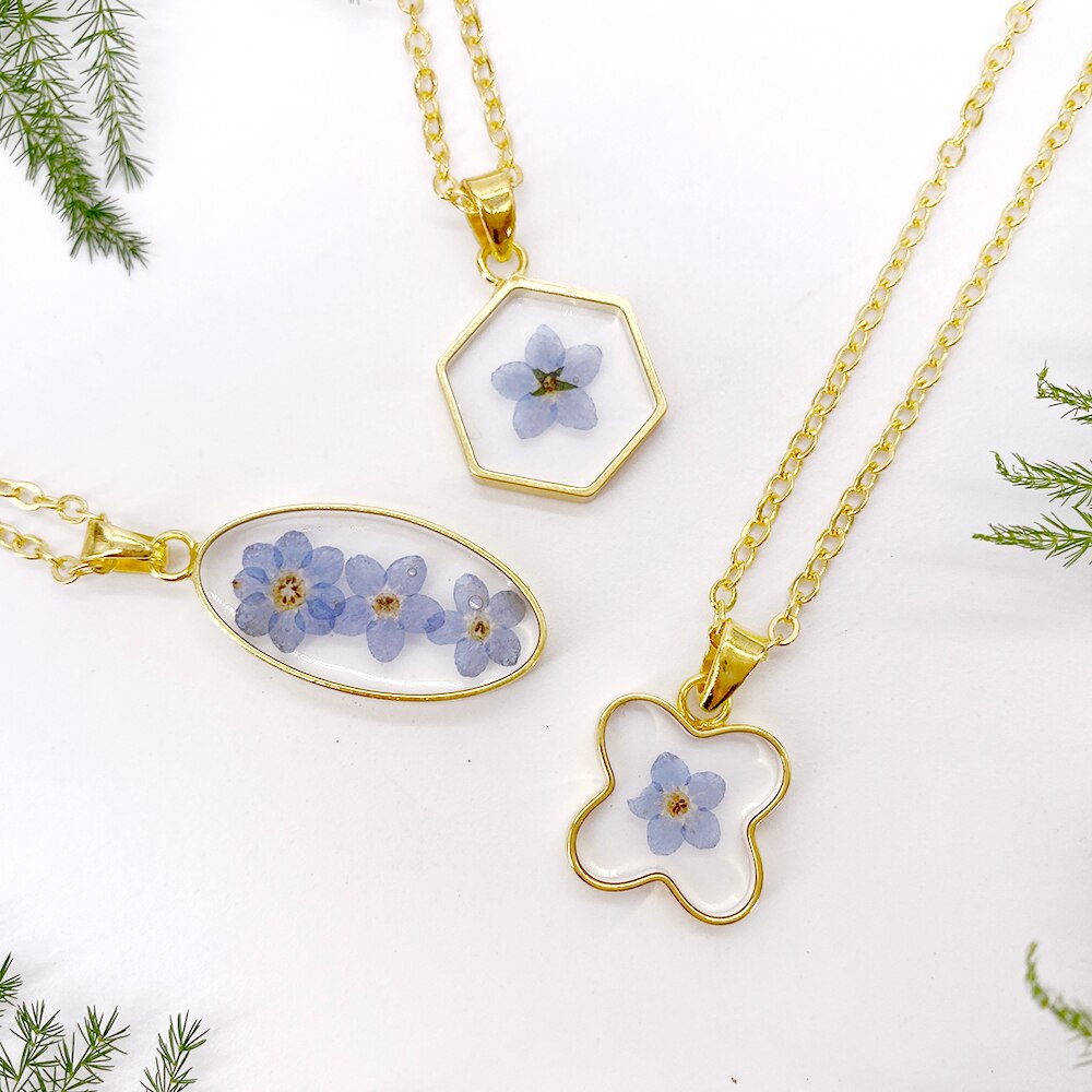 dimenticare me non Pendenti E Ciondoli Del Pendente Della Collana di Fiori Secchi Reale asciutto Fiori Boho dell'oro Della Catena Della Collana per Le Donne del Regalo Della Ragazza Gioelleria Raffinata E Alla Moda