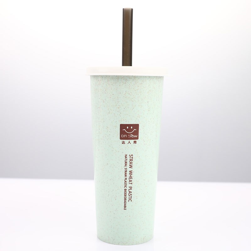 Cup Water Cup with Straws Double Lid Portable Hand Cup Wheat Straw Cola Coffee Plastic Travel Cup Drinking Cup Home Office: GN