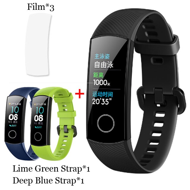 Original huawei honor band 5 pulseira inteligente oxímetro tela de toque cor mágica nadar detectar freqüência cardíaca sono nap honra band5: BLK n Film n DBLU LV