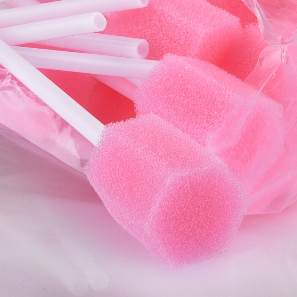 Esponja desechable para el cuidado bucal, hisopo de limpieza dental con palo, 100 piezas
