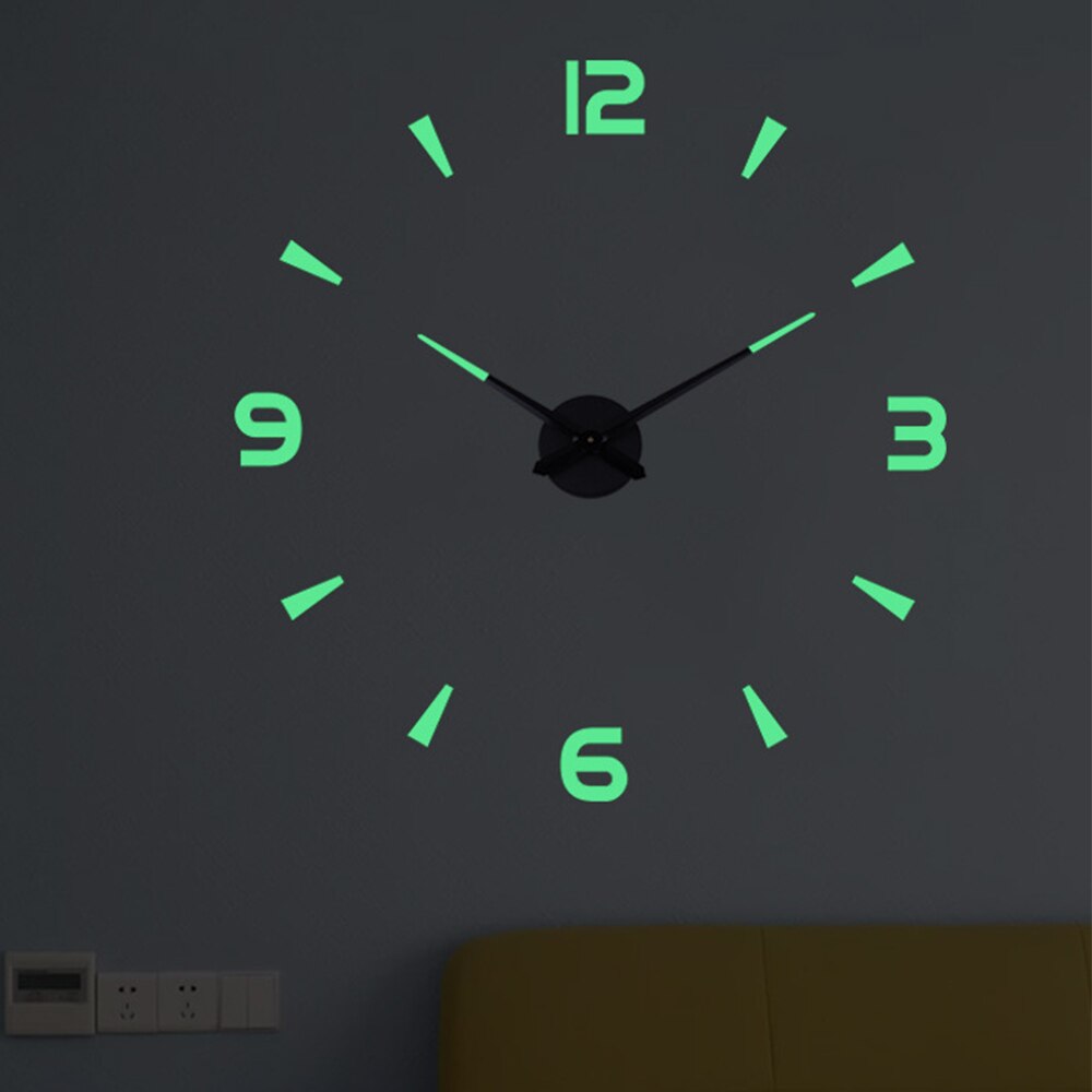 Horloge murale lumineuse 3d sans poinçon, décoration murale fluorescente dans l&#39;obscurité, décoration murale auto-adhésive pour la maison