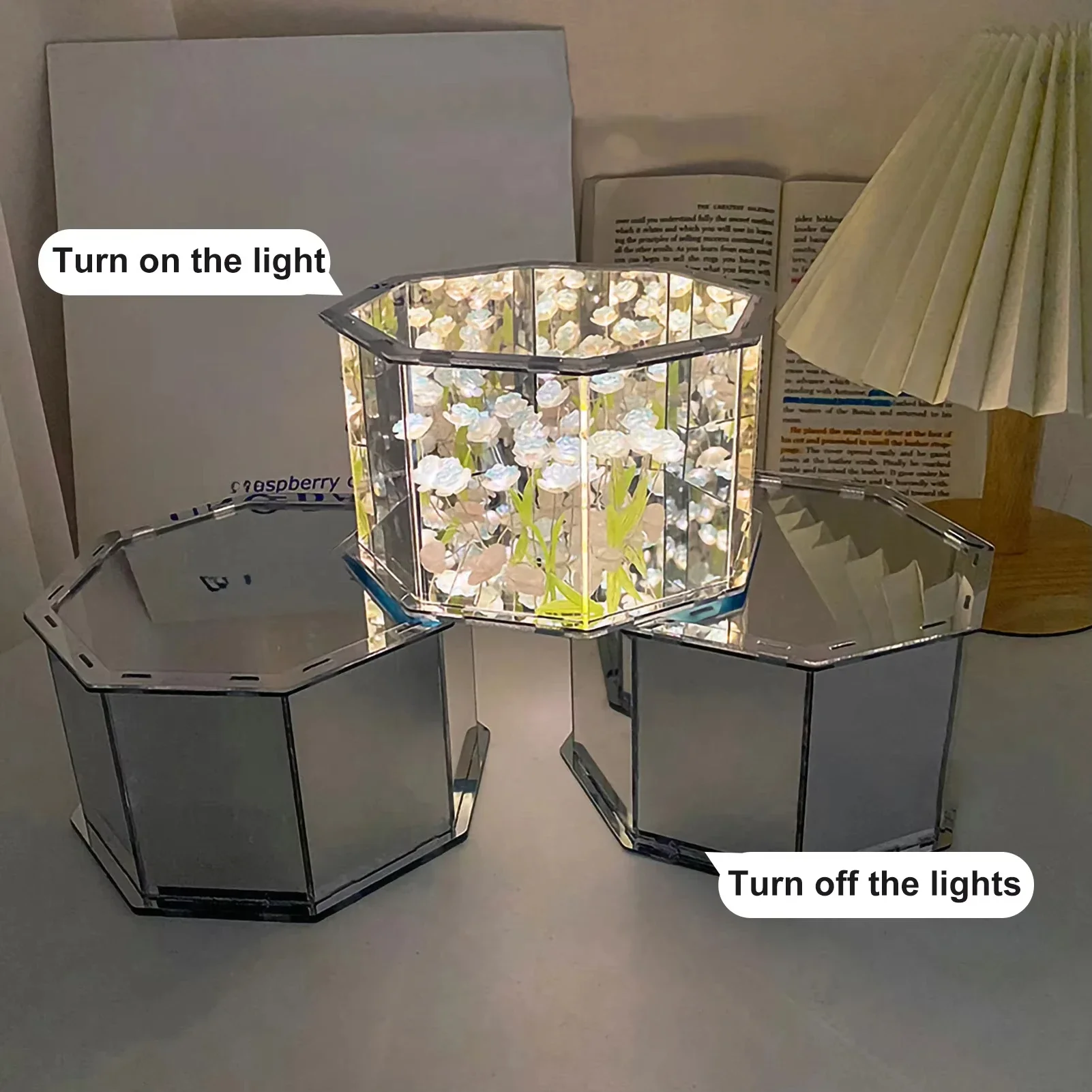 Diy tulipan nattlampe led dekorativ blomsternattlampe magisk kube bordlampe og speil til bilpynt jul