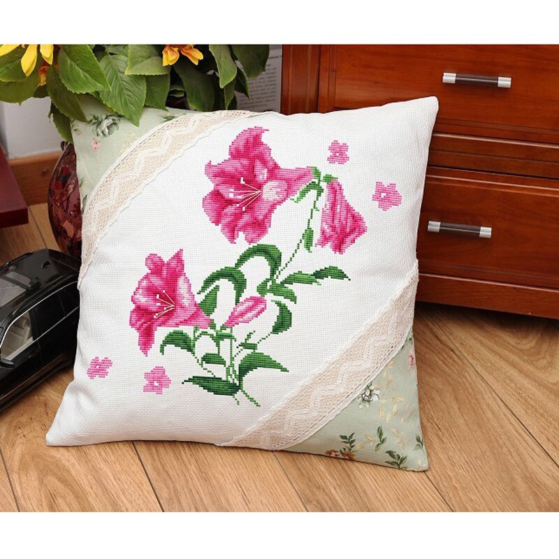 Kit de bordado artesanal de flores rosas, funda de almohada de hilo acrílico, tapiz de lona, Fundas de cojín de costura,