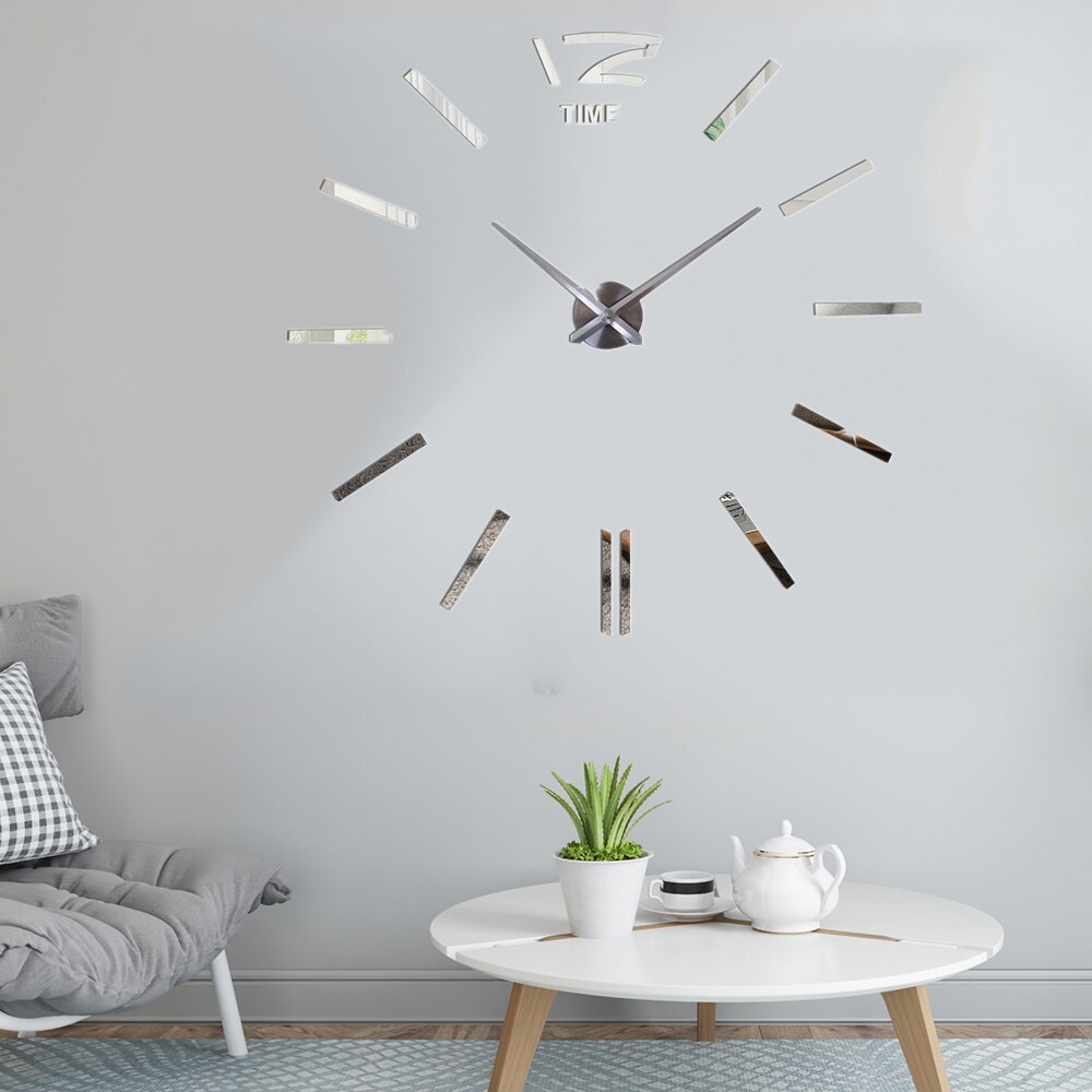 Relógio de parede grande design moderno 3d diy, design adesivo decorativo para sala de estar, espelho acrílico, decoração de home office
