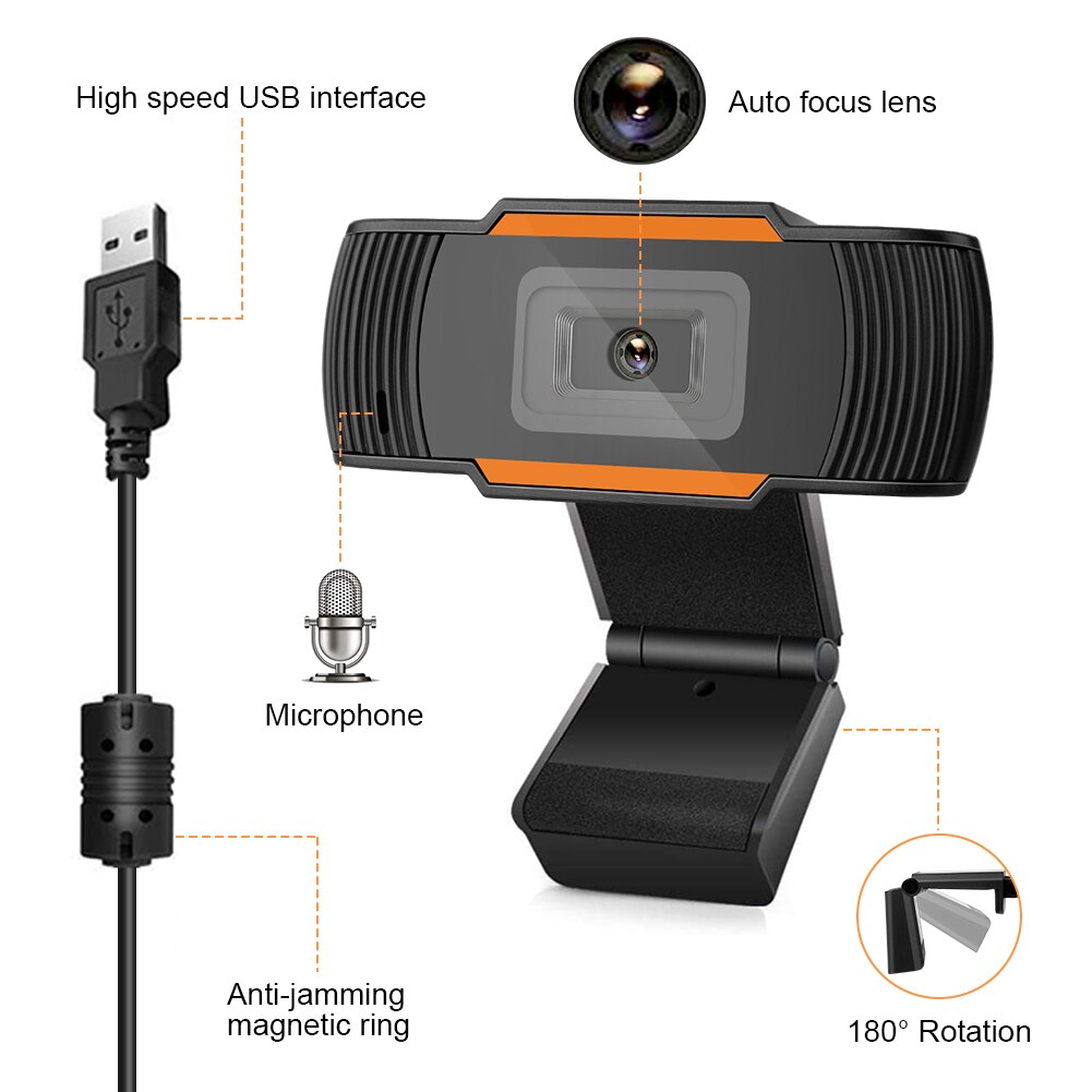 HD Autofocus Webcam Video Calling Recording 720P Camera for Laptop Desktop Webcam Build in Microphone