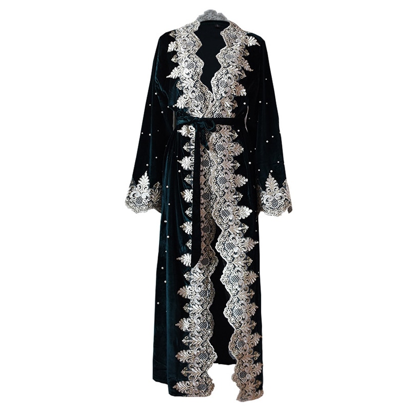 OBEEII Dames Dubai effen gebreid vest moslim glanzend eenvoudig modern casual lange jurk moslim badjas met hijab, zwart, M