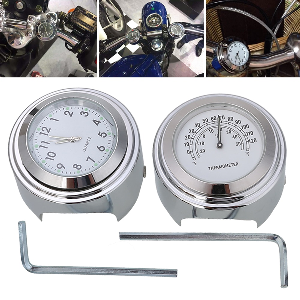 Universal Motorcycle Handlebar Dial Clock And Hand-held Timetable Temperature Thermometer Waterproof Kit 45*30mm