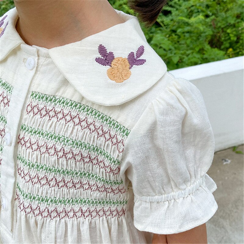 Barn smockklänningar för småbarn flicka handgjorda smockklänning spädbarn peter pan krage broderi klänning barn boutique kläder