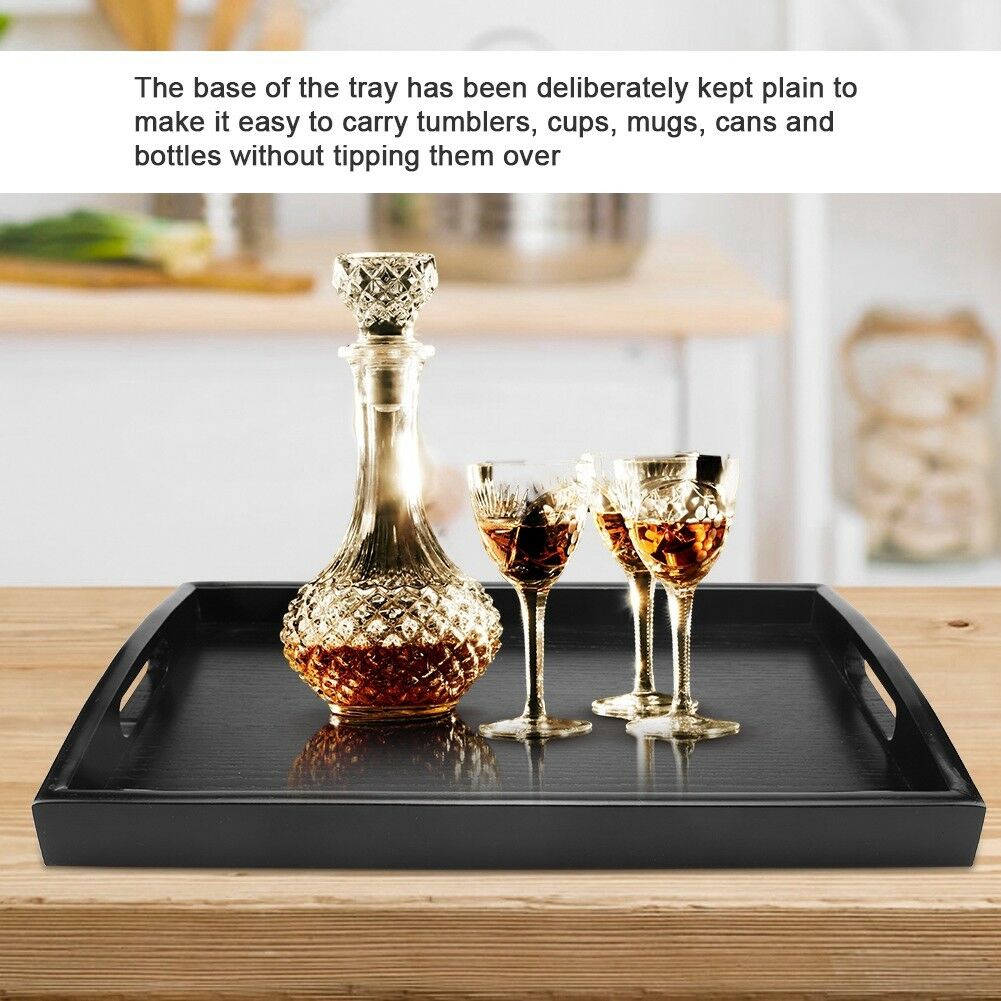 Serving Tray Large Black Wood Rectangle Food Tray Butler Breakfast Trays with Handles Easy to Grip LAD