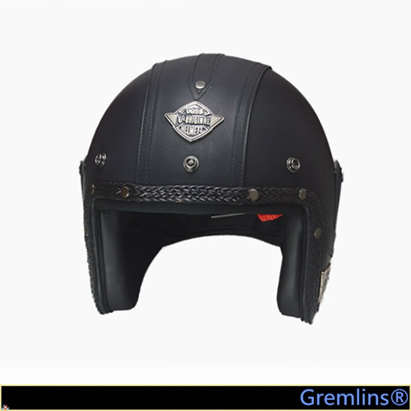 Zwart Volwassen Open Gezicht Half Lederen Helm Moto Motorhelm Vintage Motorrijwiel