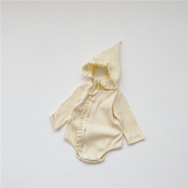 5073 Baby Romper Met Hoed Lente En Herfst Baby Lange Mouw Romper Baby Oor Rand Een Stuk Creeper pak Voor Jongen Meisje: beige / 73cm