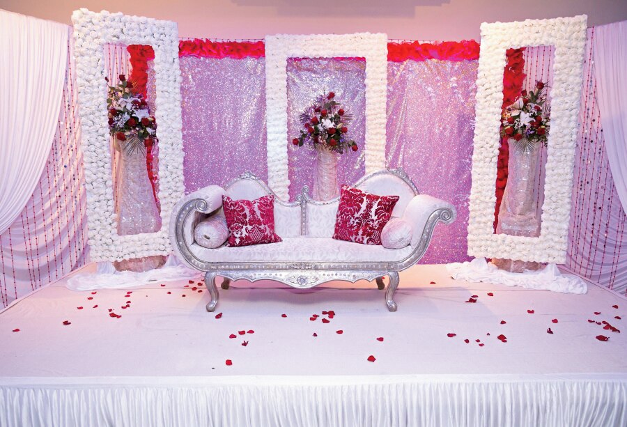 Laeacco Foto Achtergronden Voor Fotografie Bruiloft Stadium Rood Roze Thema Party Decor Rose Bloemen Kind Foto Achtergrond Photocall