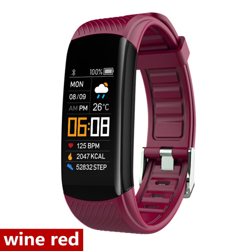 Amynikeer Smart Armband C5S Fitness Armband Fitness Tracker Hartslagmeter Stappenteller Calorie IP67 Waterdichte Slimme Band: wine red