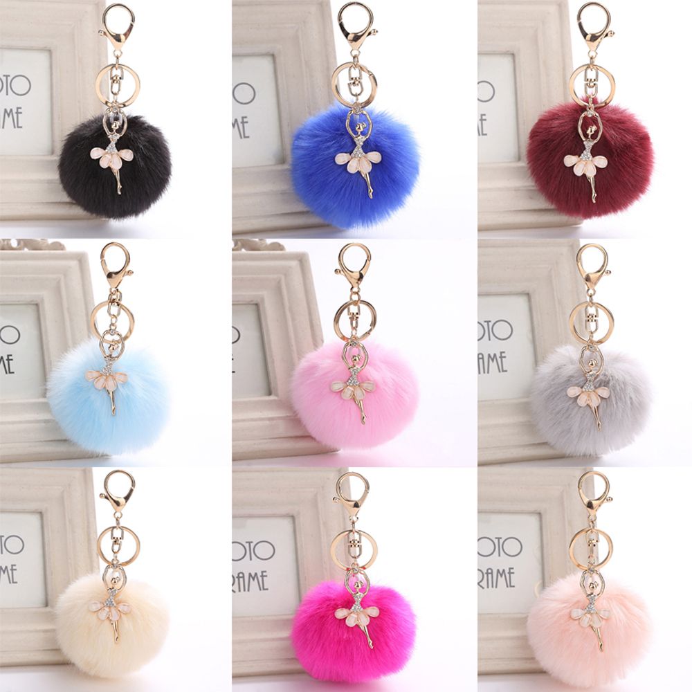 Cute Faux Rabbit Fur Key Ring Fluffy Ballet Girl Car Keychain Key Chain Women Bag Keys Accessories