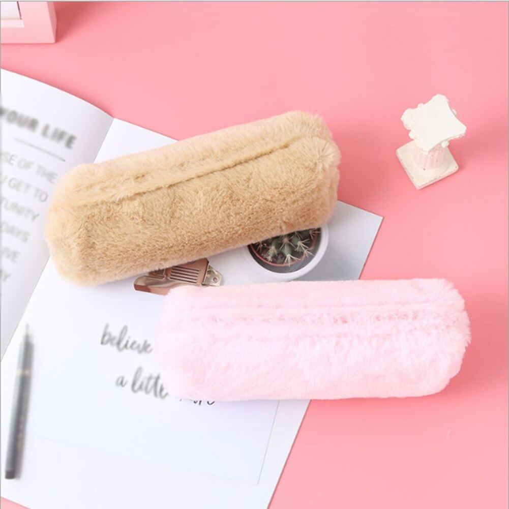 ¡Novedad de ! estuche para lápices con Oso de felpa esponjoso para chicas, bonito estuche para maquillaje, bolsa de almacenamiento suave para mujeres, bolsa para cosméticos de Color sólido suave para chicas