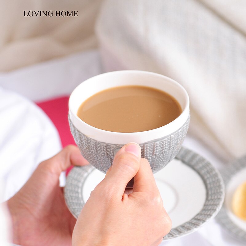 Gray Sweater Embossed Bone China Coffeware Sets Stylish White Porcelain Tea Suits For Afternoon Home Decorations