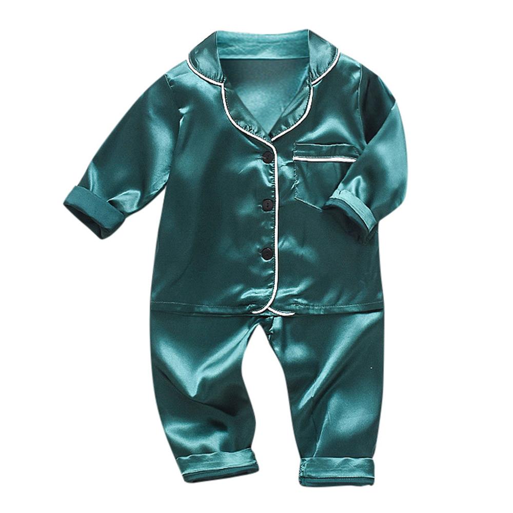 Vinter nattøj børnetøj småbørn baby drenge langærmede solide toppe+bukser pyjamas outfits dreng roupas infantil menino: Grøn / 18m