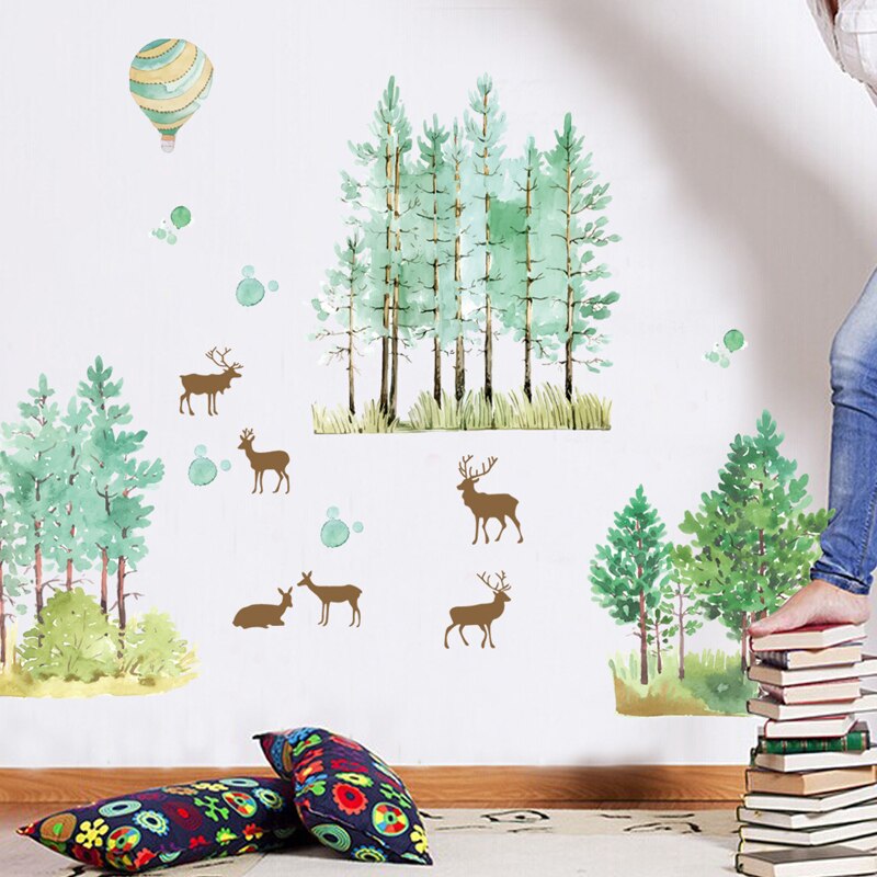 Tofok Aquarel Bos Herten DIY Muursticker Verwijderbare Woonkamer Kinderkamer Warme Muurschildering Sticker Hotel Kantoor Decoratief Behang