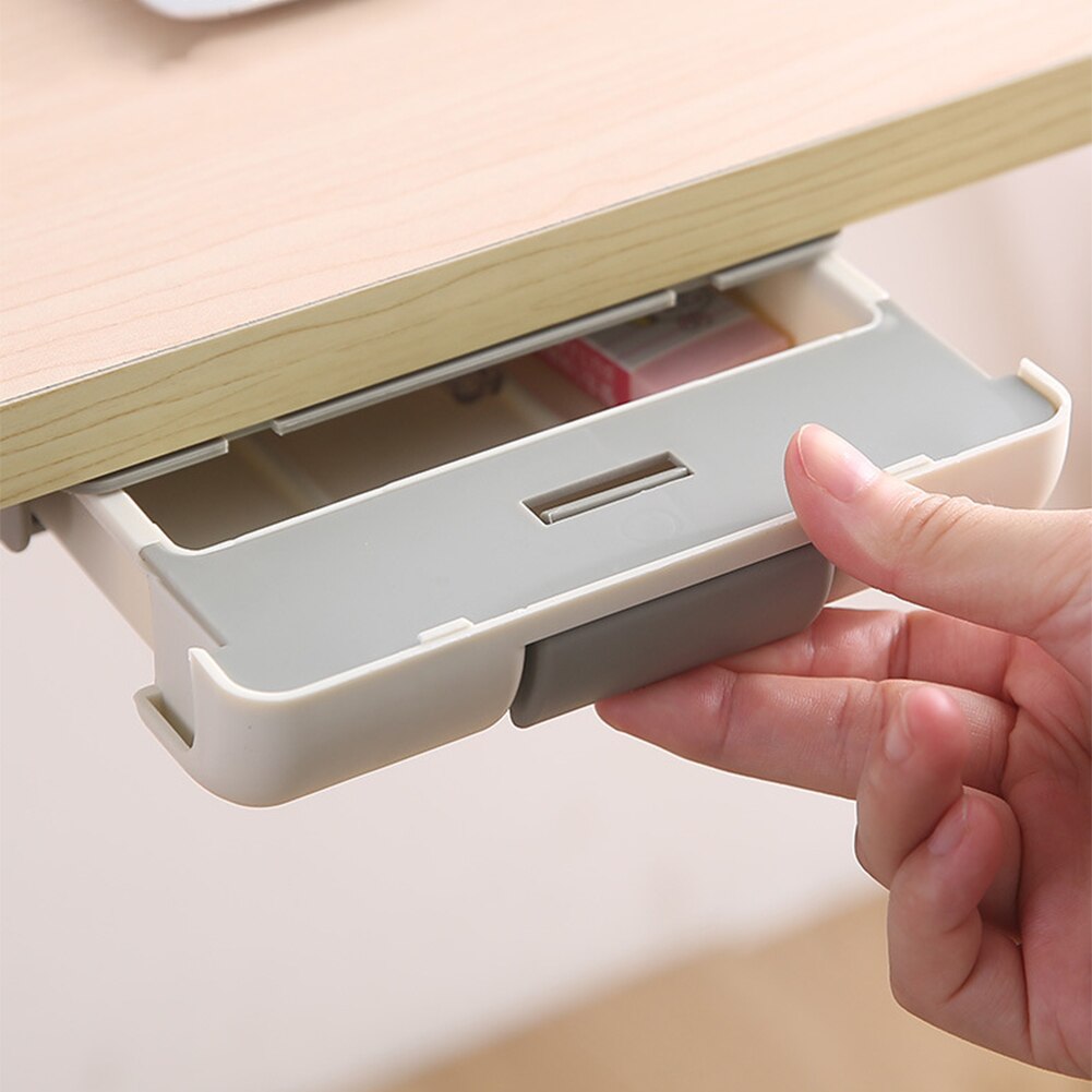 Invisible Under Desk Drawer Storage Box Space Saving Self-adhesive Pen Organizer Case Table Organizer Box for Students