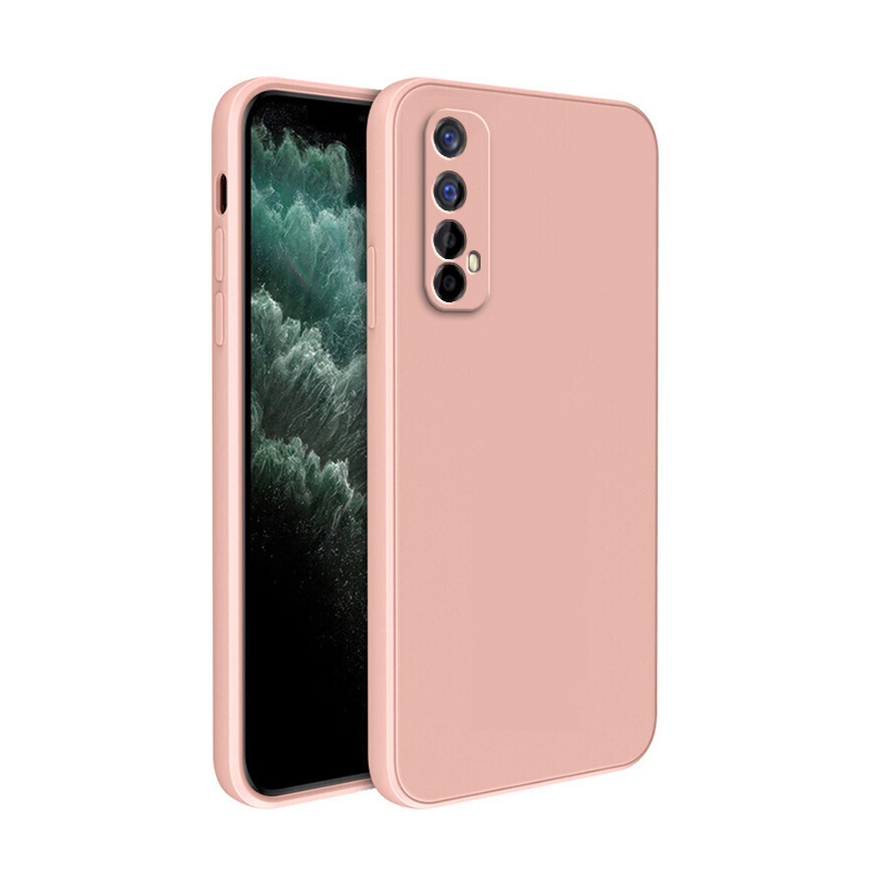 Coque souple originale pour OPPO Realme 7, Protection d'appareil photo carrée en Silicone liquide Realme7 5G, housse antichoc classique de luxe Fundas: Néoprène / Rose