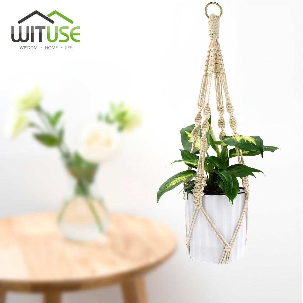 WITUSE 1PC Macrame Plants Hanger Hook 4 Legs Retro Flower Pot Hanging Rope Holder String Home Garden Balcony Decoration Wall Art