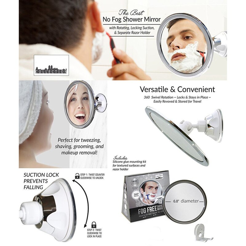 360 Drehung Fogless Saugnapf Dusche Rasieren Machen hoch Nebel Freies Spiegel-Beste Fogless Dusche Rasieren Spiegel für Schlecht reise