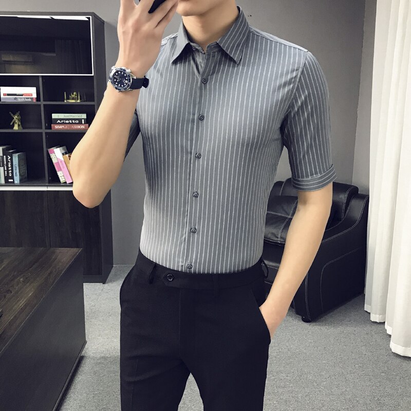 Brittiläinen kesä miesten raidalliset paidat puolihihainen paita miesten slim fit bisnes juhlavaatteet pusero miesten vaatteet 3xl
