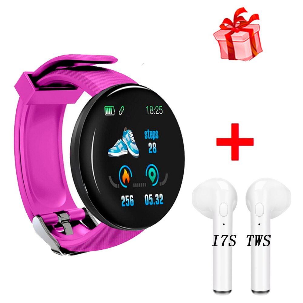 119 Plus Bluetooth Smart Watch Men Blood Pressure Smartwatch Women Watches Smart Band Sport Tracker Smartband For Android: D18 Purple i7s TWS