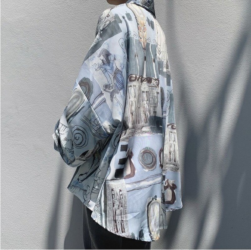 Herreskjorter med lange ærmer afslappet plus størrelse 2xl oversize løs smart harajuku streetwear bf ins parskjorte