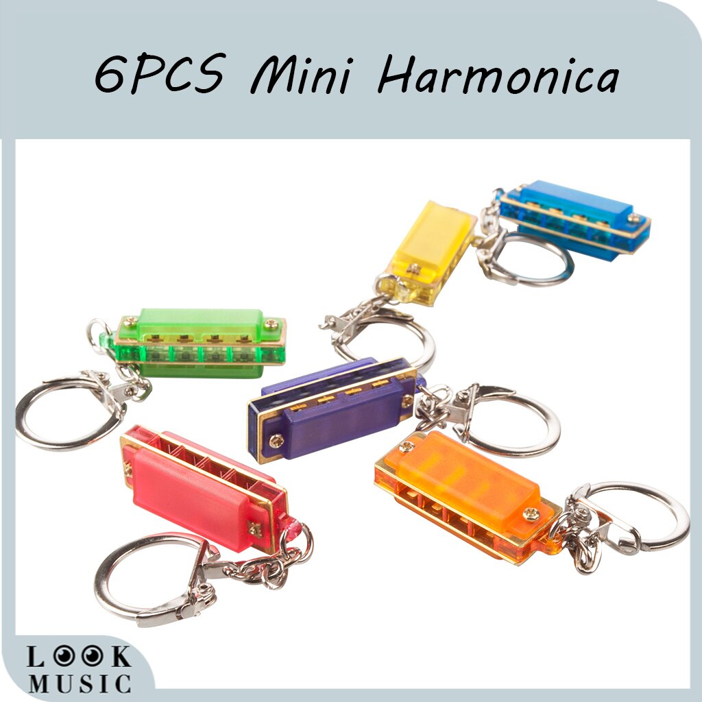 6Pcs/1 Set Mini Sleutelhanger Harmonica 4 Hole 8 Tone Sleutelhanger Harmonica