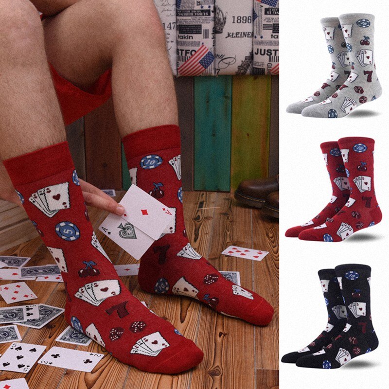 Casual Sokken Dobbelstenen Poker Kaart Gedrukt Anti-Slip Ademend Katoen Kousen Schoeisel Accessoires