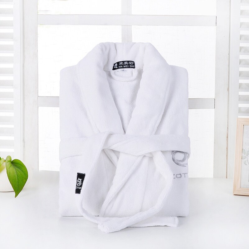 Men's Robe Cotton Bathrobe Adult Winter Towel Fleece Homewear Male Long Sleeved Gray Pajamas Men's Warm Homewear Autumn: WHITE / XL